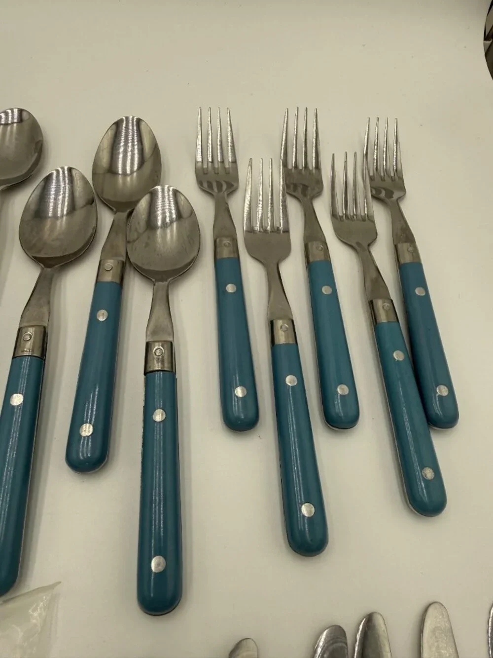 Vintage Stainless Steel Flatware Set Blue Handles 42Pcs Made Korea Cottagecore